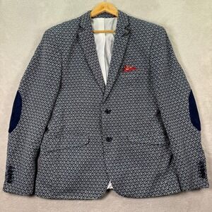 Elie Balleh Blazer Jacket Geometric Print Elbow Patch Detail Mens XL Casual Loud